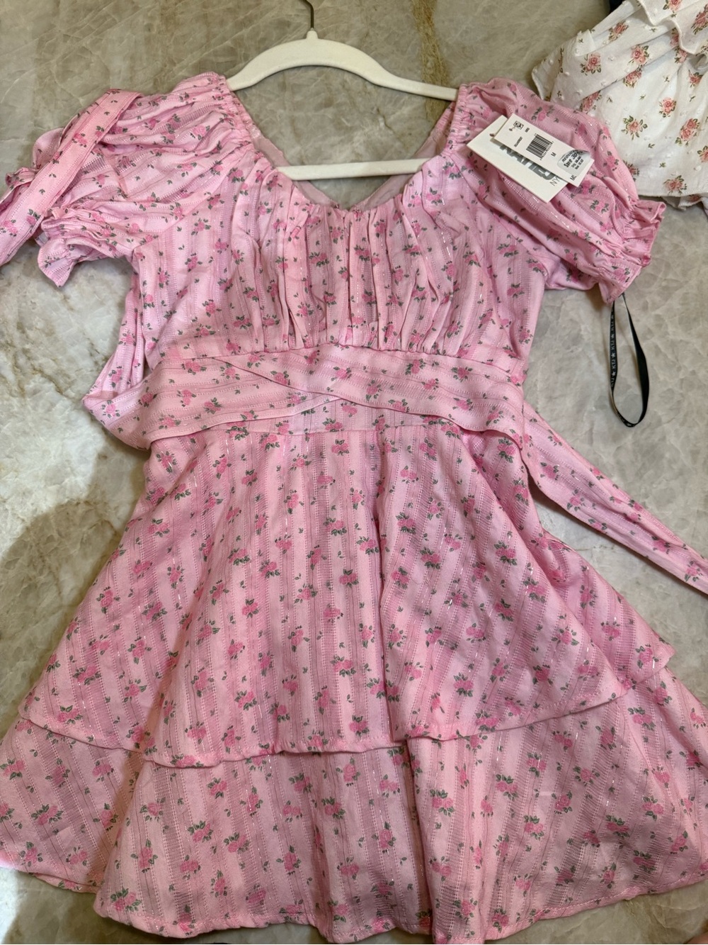 Katie J girls Pink Floral Tiered Dress - M